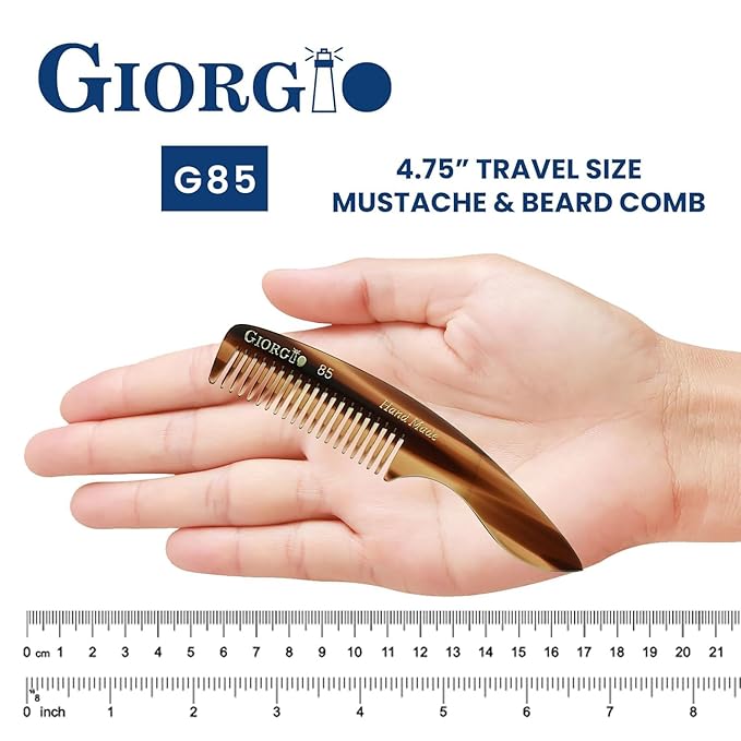 Giorgio G85 travel comb for Mustache and Beard for Men - Small Fine Tooth Pocket Comb for Everyday Hair Care - Sawcut and Hand Polished Pocket and Styling Comb - Tortoiseshell Combs (4.75")