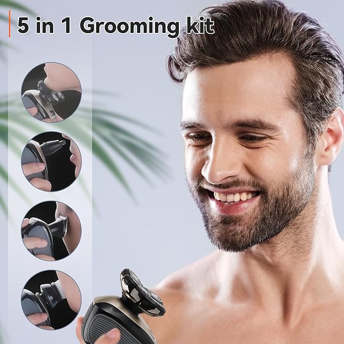 5 in 1 Head Shavers for Bald Men, Skull Head Shaver with Rechargeable Battery, Electric Razor, Hair Clippers, Nose Hair Trimmer, Cleaning Brush, Hair Manager, Idea Gift for Men(Yellow)