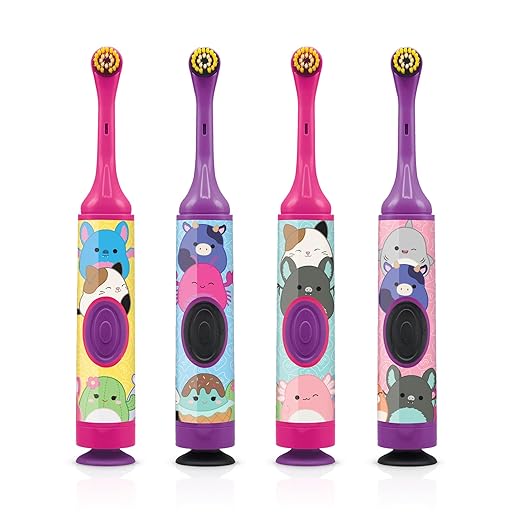 GUM Squishmallows Kids Battery Power Toothbrush, Soft Bristles, with Suction Cup Base, Batteries Included, 1 Count (Pack of 2)