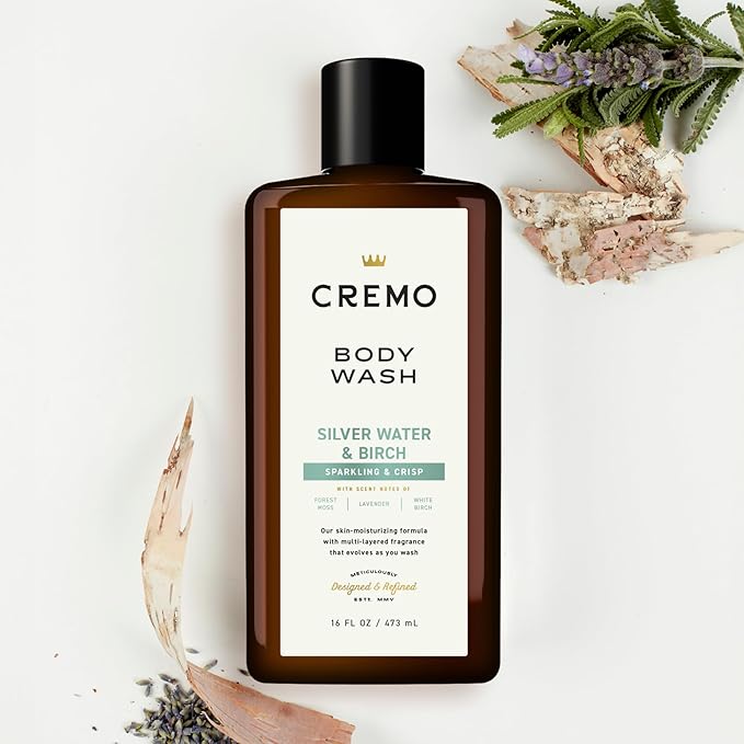 Cremo Rich-Lathering Silver Water & Birch Body Wash, A Revitalizing Combination of Glacier-Fed Streams and White Birch 16 Fl Oz (2-Pack)