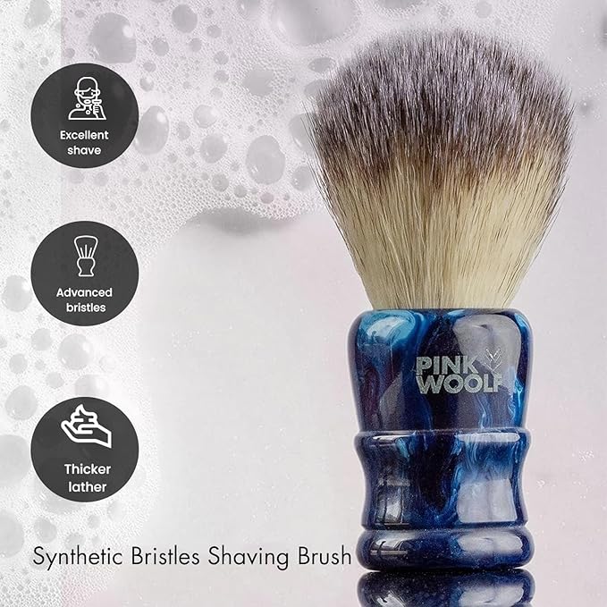 Synthetic Shaving Brush for Men | 28mm Knot | Handcrafted Gloss Resin Handle | Create Monster Lather for Daily Wet Shave with Razor and Cream | Blue Monster Shaving Brush