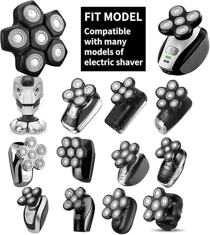 6D Black Electric Shaver Replacement Blade Head - Universal Magnetic Interface, 6 Blades