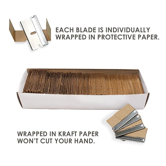 Single Edge Razor Blades, 100 Pack, Made in the USA, Industrial Razor Blades, Scraper Refills, Box Cutter, Paint Scraper, Safety Straight Edge Razor Blades