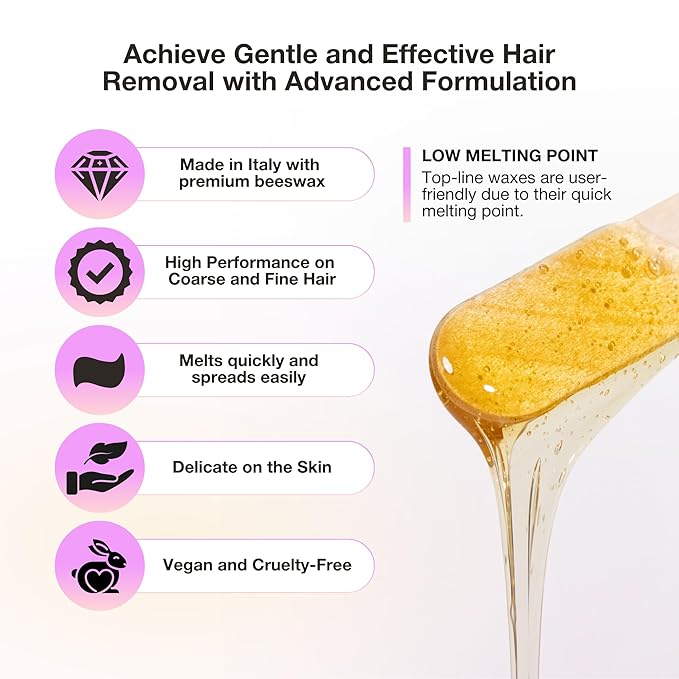 Curacoro Italian Wax Beans - 200g Hard Wax Beads for Full Body Hair Removal on Face, Body, Brazilian, Bikini, Legs, Underarms, Skin-Friendly Waxing Beads for Women & Men, Made in Italy (Honey)