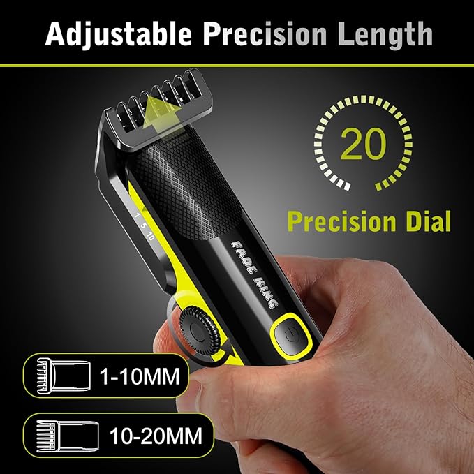 FADEKING Beard Trimmer for Men, Professional Hair Trimmer, Waterproof Electric Beard Trimmer Razor for Nose, Body, Face & Mustache, Cordless Hair Clippers, Grooming Gifts for Men (Yellow)