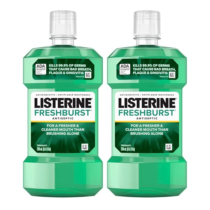 Listerine Freshburst Antiseptic Mouthwash for Bad Breath, Kills 99% of Germs That Cause Bad Breath & Fight Plaque & Gingivitis, ADA Accepted Mouthwash, Spearmint, 8.5 Fl. Oz (250 mL) (Pack of 2)
