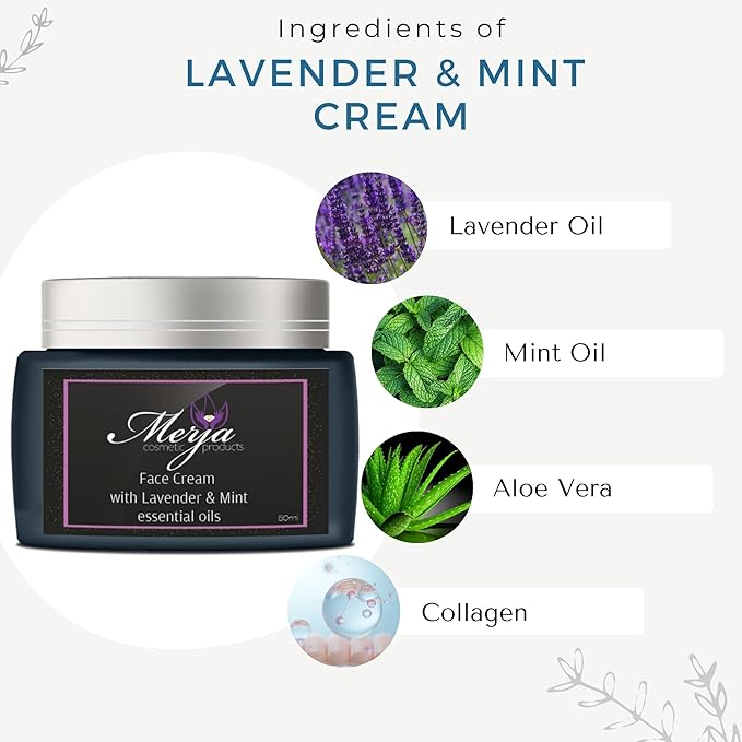 Merja Herbs Moisturizer Cream for Men with Lavender, Mint, Aloe & Collagen -Enhances Skin Elasticity -Light Floral Fragrance 50ml 1.7oz (Pack of 2)