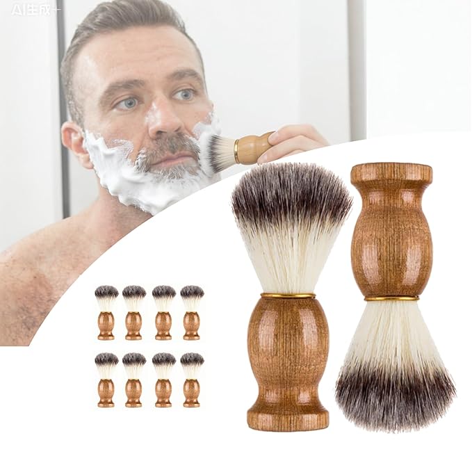 8 Pcs Shaving Brushes for Men with Wooden Handle - Soft Nylon Hair Shave Tools for Professional Barber Salon & Home Use