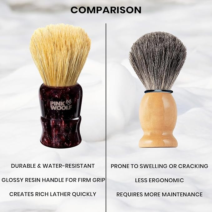 Boar Bristle Shaving Brush for Men – 28mm Knot Premium Wet Shave Brush with Maroon Handle, Create Thick Foamy Lather, Gentle on Skin, Perfect for Regular Use