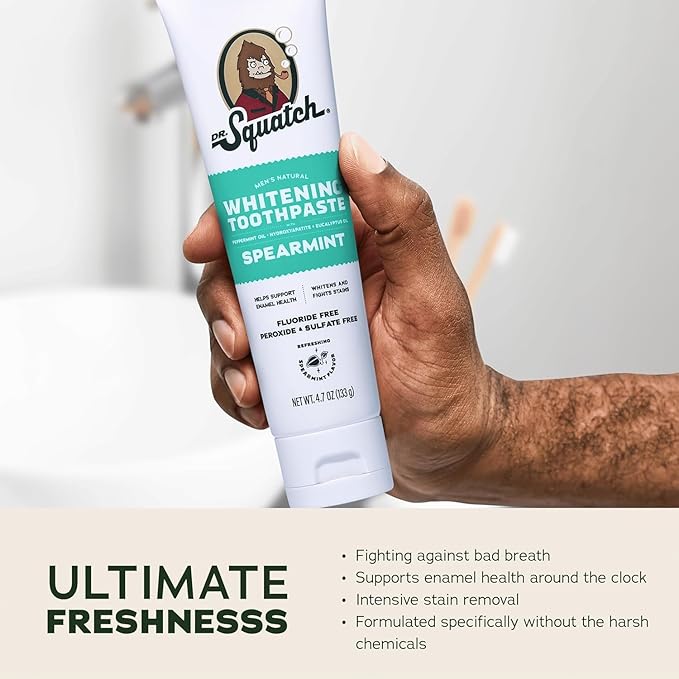Dr. Squatch Hydroxyapatite Whitening Toothpaste - Natural, Fluoride-Free - Enamel Support - Day & Night Set - Citrus Mint & Spearmint, (4.7 oz, 2-Pack)