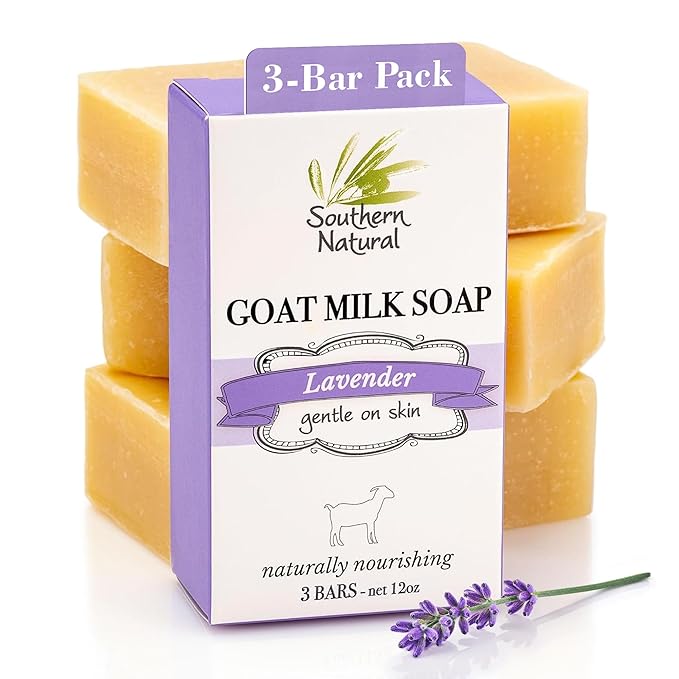 Lavender Goat Milk Soap Bar 3 Pack and Lavender Vanilla Goat Milk Lotion – Gentle Face and Body Care for Dry Skin, Ideal for Men, Women & Kids