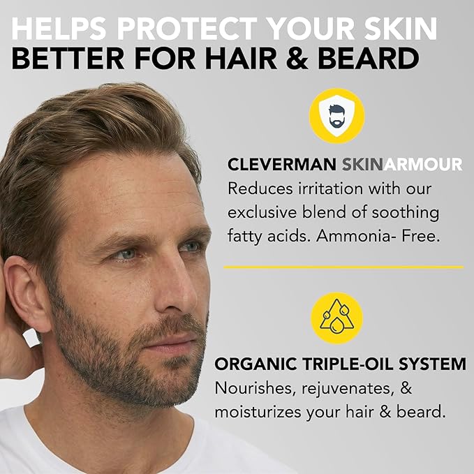 Reusable Hair & Beard Dye for Men – Light Brown | Up to 5 Uses, 7 Minutes | Natural Gray Coverage, No-Drip Cream with SkinArmour® – Cleverman