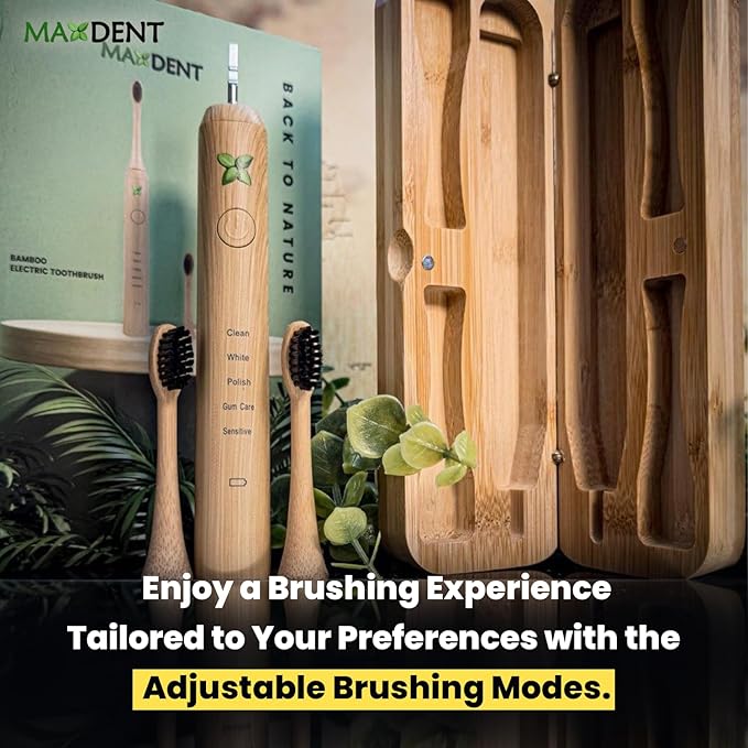 Rechargeable Electric Toothbrush, Soft Bristle Adult Oral Care with 3 Bamboo Replacement Heads, Electric Toothbrush for Adults, Sustainable Rechargeable Dental Hygiene