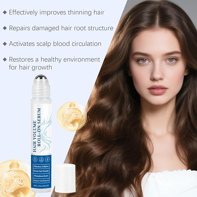 Rosemary Hair Volume Roll-On Serum for Thinning Hair – Reduces Hair Loss, Strengthens Roots & Soothes Scalp – 25ml
