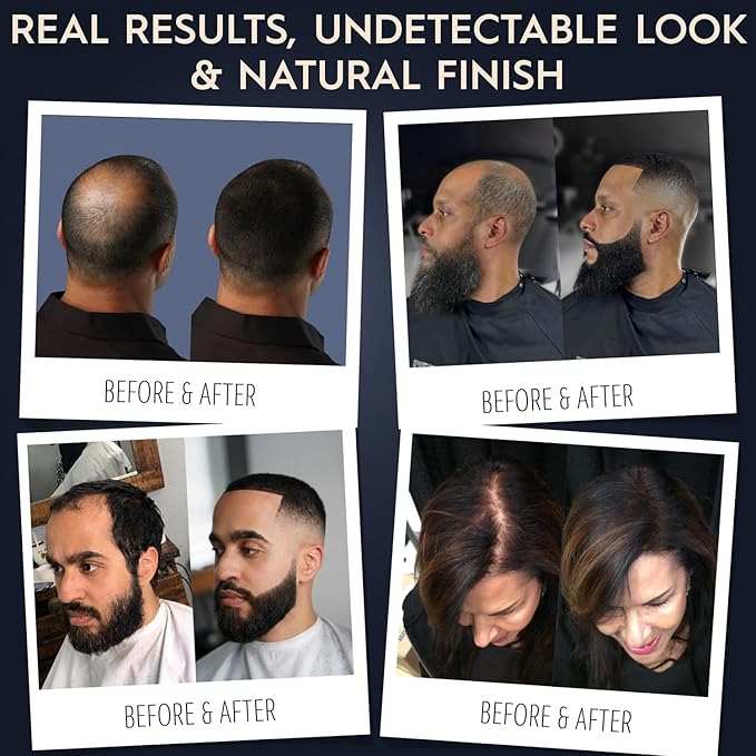 Hair Illusion Black Real Fibers and Holding Spray for Women & Men - Natural Texture, Non-Synthetic Cover Up for Thinning Hair and Bald Spots - 18 Gram