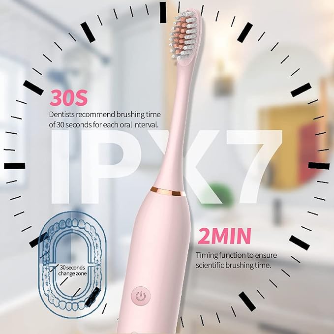 Electric Toothbrush for Adults, Rechargeable Electric Toothbrush with 8 Brush Heads, 42000vpm 6 Modes IPX7 Waterproof, 2 Pack Soft Electric Toothbrush, Black Pink