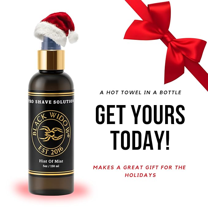 Black Widow Pro Shave Solution – No-Mess Shave Spray Lotion with Hint of Mint, Hydrating Slick Shaving Lotion for Men & Women, Reduces Razor Burn & Skin Irritation for Smooth, Comfortable Shaves