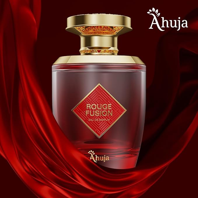 AHUJA Rouge Fusion Unisex Eau De Parfum (3.4 fl oz) — Long Lasting Cologne for Men & Women — Bold Citrus, Vanilla, Rose, Pine & Geranium Notes — Luxurious Gift Fragrance for All Occasions