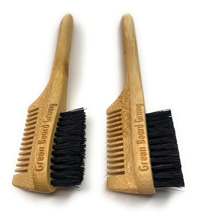 2-in-1 Pocket Sapling Mustache Brush & Comb (2-Pack) from Green Beard Grmng - Boar Bristle & Bamboo