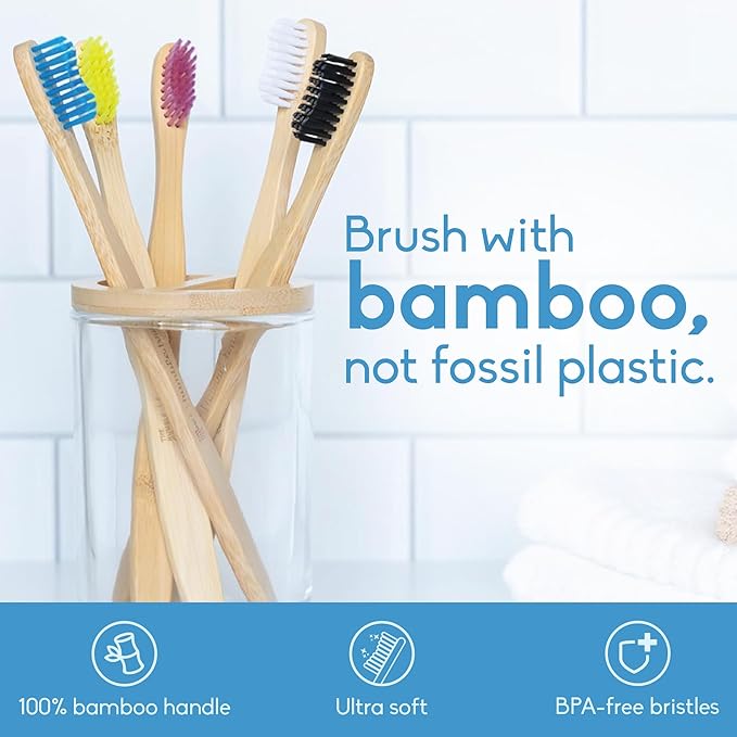 The Humble Co Bamboo Toothbrushes, 5 Pack - Soft Bristles Natural Bamboo Toothbrush - BPA Free Soft Bristles for Sensitive Gums - Non-Toxic & Plastic Free Handle - Dental Oral Care & Hygiene