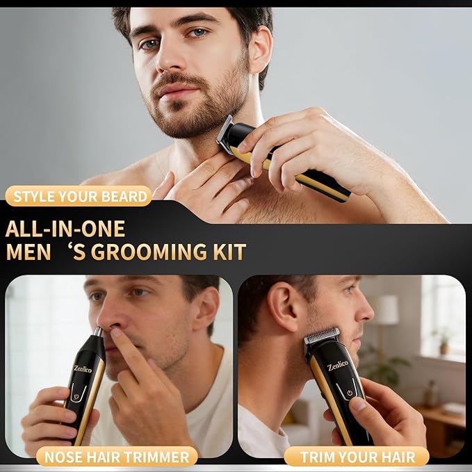 Beard Trimmer for Men, 3-in-1 Men's Trimmer for Mustache, Rechargeable Men's Hair Trimmer & Razor for Beard, Face, Nose, Groin & Manscaping, 13 Set, Birthday Valentines Ideal Gift for Men