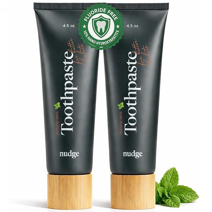 Nudge 10% Nano Hydroxyapatite Toothpaste, Remin+ Formula with Vitamin E, Fluoride-Free, SLS-Free, Helps Remineralize Enamel, Supports Dry Mouth Relief and Sensitive Teeth, Mint, 4.5 oz (Pack of 2)