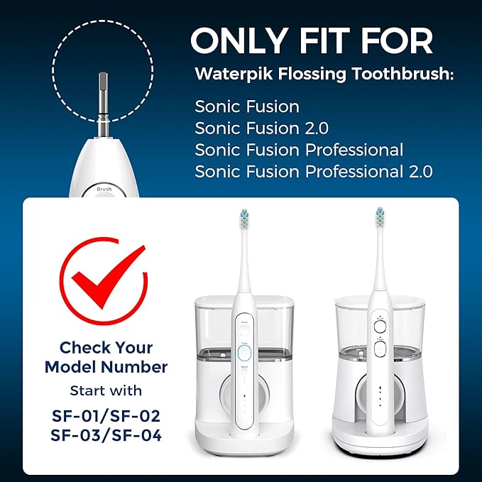 6 Pack Toothbrush Replacement Heads Compatible with WaterPik Sonic Fusion 2.0, FitMount Flossing Brush Head Fit for Water-Pic SF-01W SF-02W and 2.0 SF-03 SF-04