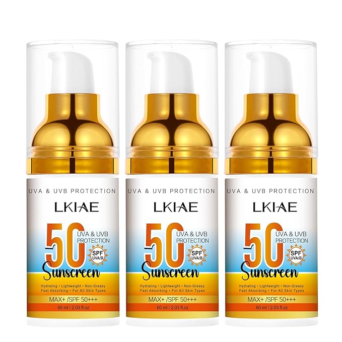 LKIAE Spf 50+ Sunscreen, UVA, UVB Protection, Prevent Sunburn, Skin Darkening, Pigmentation, Anti-Wrinkles, With Aloe Vera, Travel Size, 2 oz (Pack of 3)