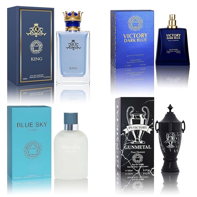Cologne for Men Set (100ml x 4PCS Variety Pack), VDBlue, bluesky4m, InvictGun, King4m, Long Lasting Perfume for Men All Day Use