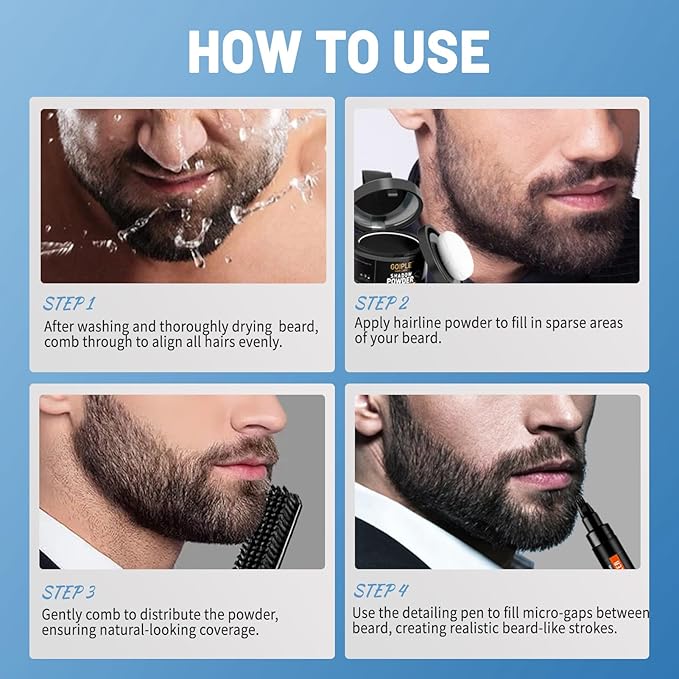 Beard Pencil Filler for Man Dual Ended Micro-Fork Tip Beard Filler - Beard Pen & Brush Long Lasting Coverage Natural Finish - Male Mustache Repair Shape Hairline Powder Root Touch Up Hair Color(Black)