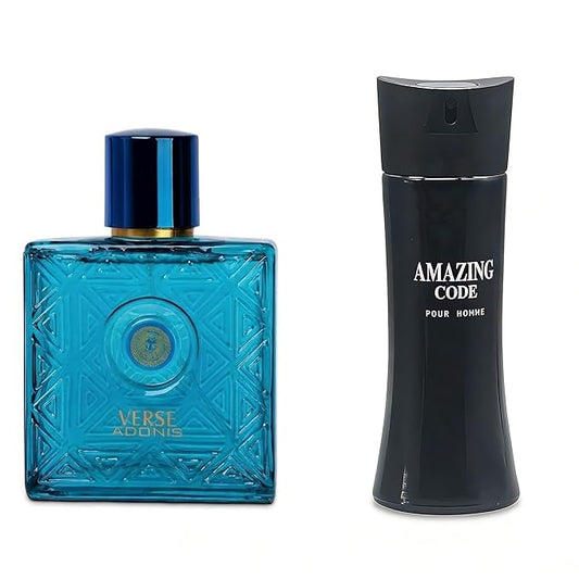 Verse Adonis & Amazing Code Combo Men Cologne 3.4 Fl. Oz Men's Perfume Elegant Combination of Woody Floral & Fruity Scents Eau De Parfum for Men Lasts All Day Best Gift