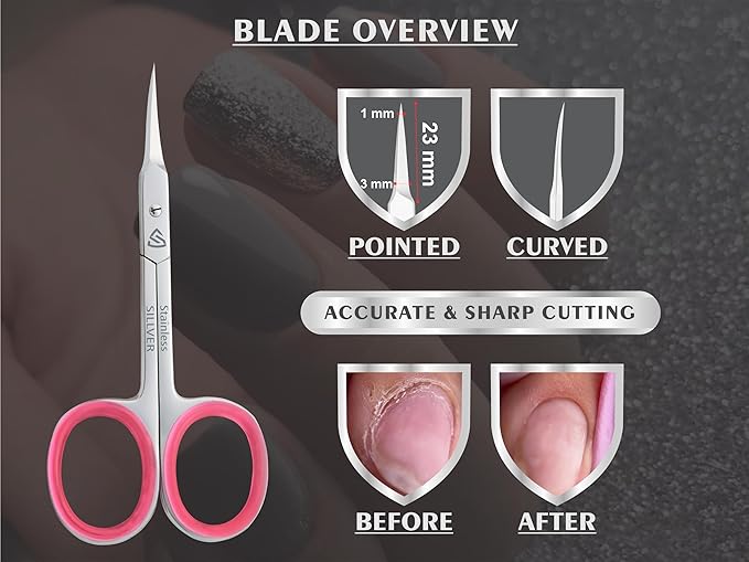 Cuticle Scissors Extra Fine Curved, Super Slim Small Scissors with Precise Pointed Tip, Beard, Eyelash, Mustache, Dry Skin - Manicure Scissors