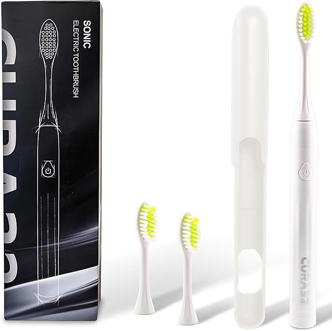 Electric Toothbrush - Waterproof Ultrasonic Toothbrush with 37500 VPM High-Frequency Vibrations, Soft Dupont Bristles & 2-Min Timer - Deep Cleaning for Teeth and Gums (White)