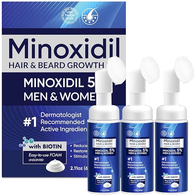 5% Minoxidil Foam for Men & Women, Minoxidil For Women Hair Growth, Extra Strength Hair Regrowth Treatment, Lightweight Non-Drip Formula for Scalp & Beard, 180ml (3 Packs)