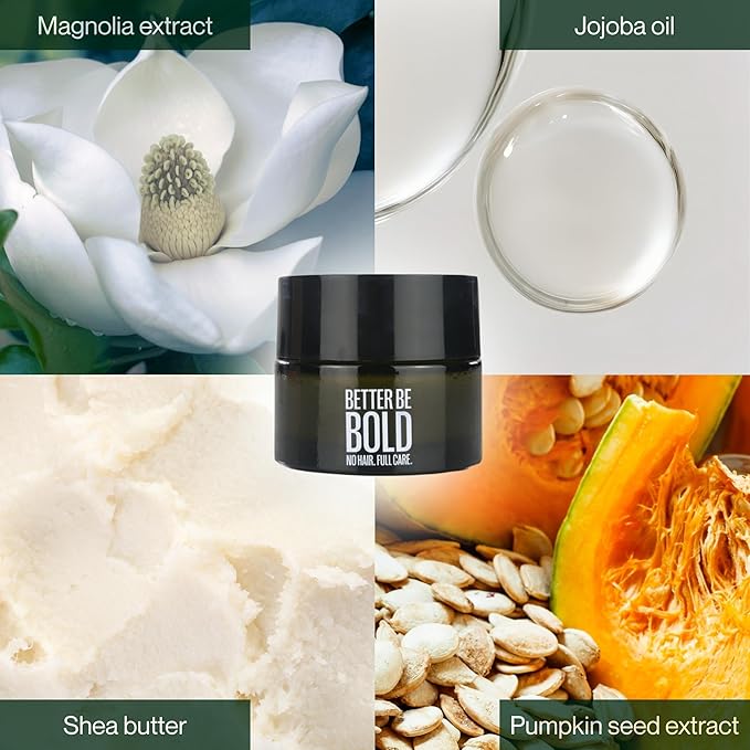 Nourishing bald cream (0-3 mm) with matte effect. Absorbs quickly. Fresh fragrance. Soothing skin after shaving thanks to magnolia extract. Natural and vegan. Made in Germany
