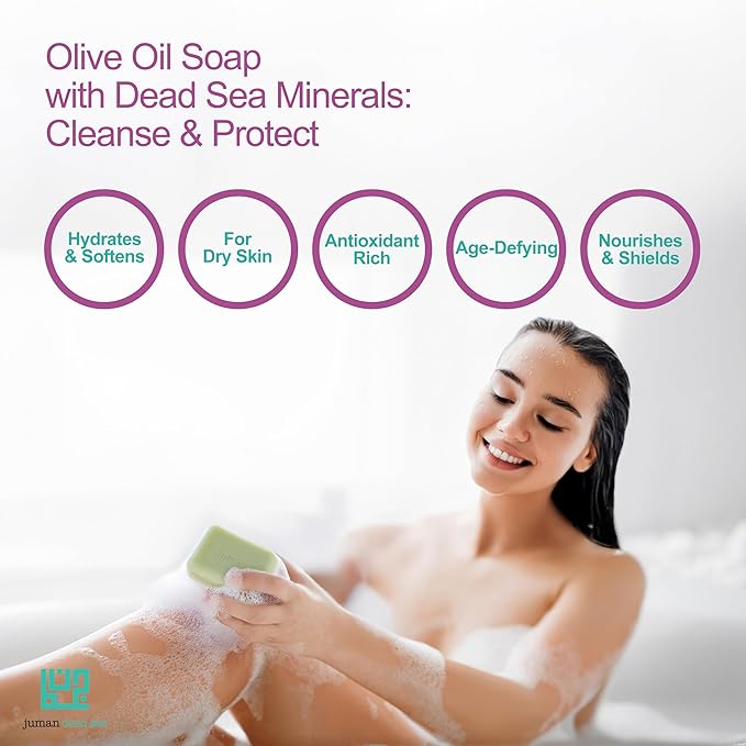 JUMAN Dead Sea Minerals Olive Oil Soap | Rich in Vitamin E | For Psoriasis, Eczema & Redness| Soap Bar for Sensitive Dry Skin| 4oz (Pack of 1)