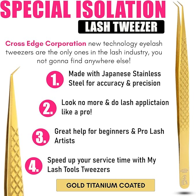 Curved Isolation Tweezers for Lash Extensions – Diamond Grip, Stainless Steel 14cm Best for Individual Isolation & Classic pinzas para pestaña (Gold titanium)