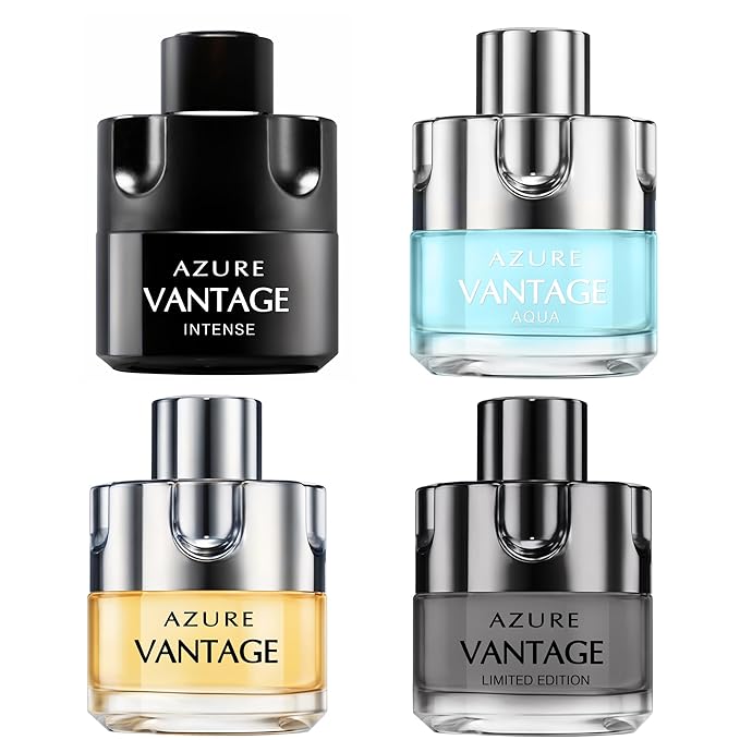 Men's Cologne Gift Set 4 Pack Azure Vantage Series - 3.4 Fl Oz Each | Vanilla Bourbon, Leather & Amber Floral Fragrance | Luxury Eau de Toilette Quartet