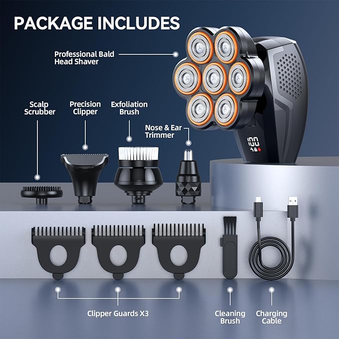 Head Shavers for Bald Men, 7D Electric Razor 10000 RPM High-Speed Mens Head Shaver, LED Display & IPX7 Waterproof for Wet/Dry Use, Fast Rechargeable Shaving Grooming Kit(Black)