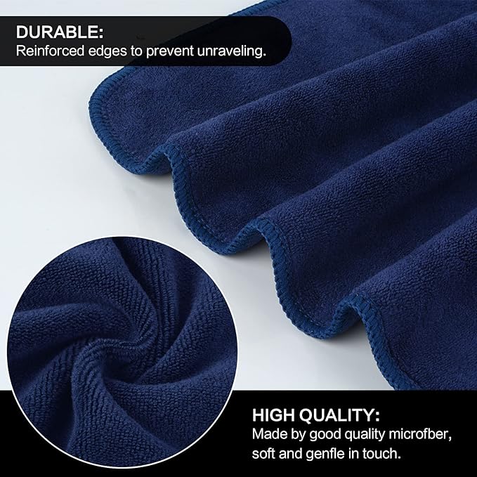 SINLAND Microfiber Facial Cloths Fast Drying Washcloth 12inch x 12inch (6pack, Navy Blue)