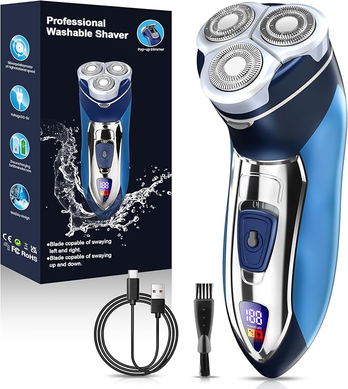 Electric Razor for Men, Rechargeable Electric Shavers for Men Face,LED Display,Wet/Dry Waterproof Men's Electric shavers, Cordless Razor with Pop Up Trimmer