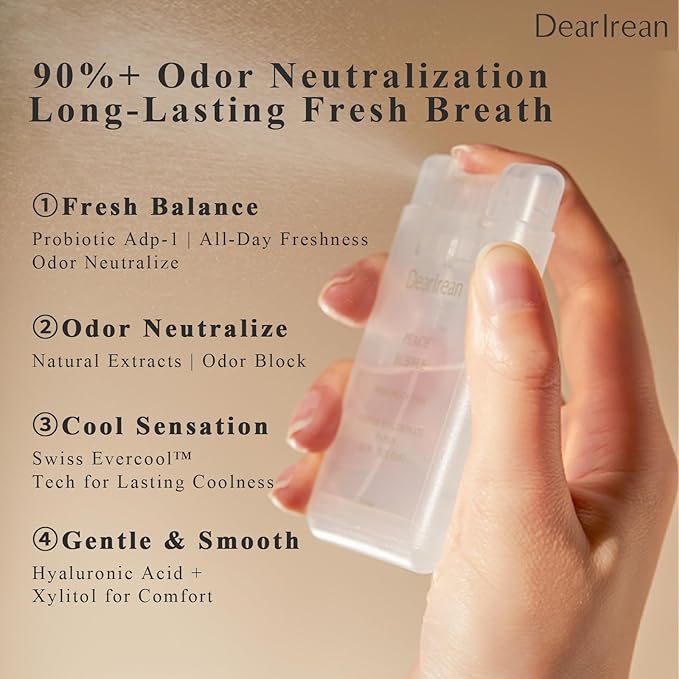 Dear Irean Probiotic Oral Breath Spray, Mouth Spray for Fresh Breath & Bad Breath, Breath Freshener with Prebiotics & Xylitol, Alcohol-Free, Sugar Free, Travel Size Oral Care Spray, 0.57 Oz