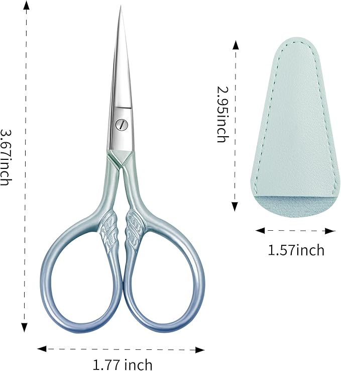 2 Pcs Eyebrow Scissors for Women, Professional Grooming Mini Scissors with Stainless Steel Straight Tip, 3.5 Inch Pink Small Scissors, Beauty Kit for Personal Care with PU Case, Gradient Blue