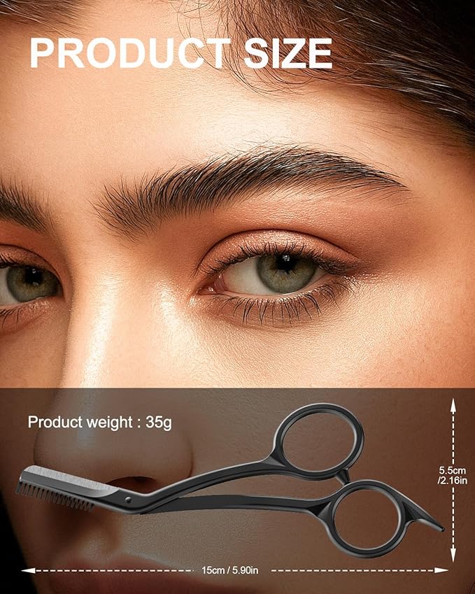FERYES Eyebrow Trimmer Scissors with Combs, Stainless Steel Scissor & Comb in One, Precision Eyebrow Trimming Scissors for Women and Men