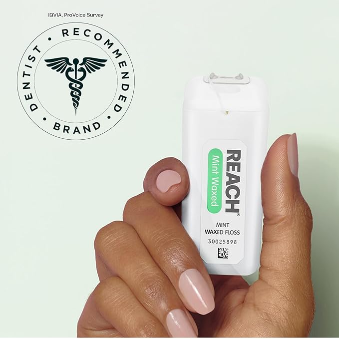 REACH Waxed Dental Floss, Mint, Plaque Remover for Teeth, Shred Resistant, Floss Slides Smoothly, Easy to Use, Waxed, Deep Cleaning Teeth, Oral Care, PFAS Free, for Adults & Kids, 1 Pack, 200 yd
