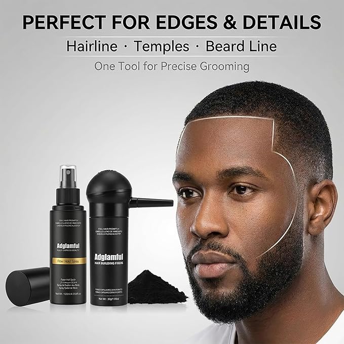 Hair Building Fibers Kit for Thinning Hair, Hair Thickening Powder & Styling Fiber Hold Mist Set, Creates Natural Full-Looking, 24H Long-Lasting Effect–Black, 15g + 120ml, Black