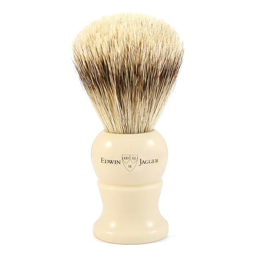 Edwin Jagger 5EJ287 Extra Large Super Badger Shaving Brush, Imitation Ivory for use with Shaving Cream or Soap for Men