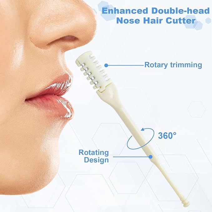 4pcs Manual Nasal Hair Cutter, 2-in-1 360° Rotating Nose Hair Trimmer, Portable Dual-Sided Blade Knife Nostril Cleaning Tool for Traveling or Daily Care- Light Yellow