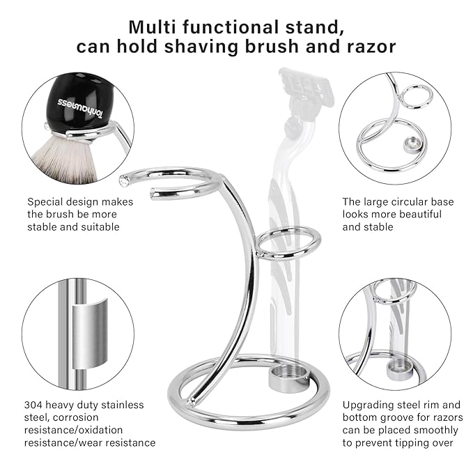 Shaving Brushes Kit For Men, 4 In 1 Shaving Brush Set Includes Nylon Bristle Shave Brush,Stainless Steel Shaving Bowl, Shaving Stand and Soap