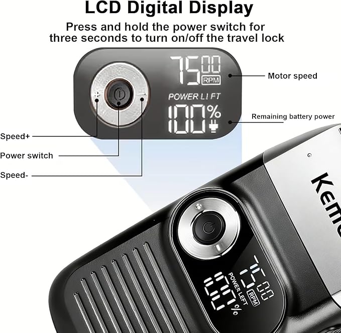 KEMEI Razor Barber for Men,Electric Razor Rechargeable with Beard Trimmer,Cordless Lithium Titanium Razor with Travel Case